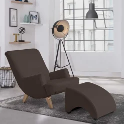 Brauner Kunstledersessel mit Buche Beinen - Vastonia