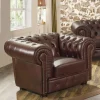 Brauner Ledersessel im Chesterfield Look - Pluna