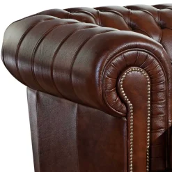 Brauner Ledersessel im Chesterfield Look - Pluna