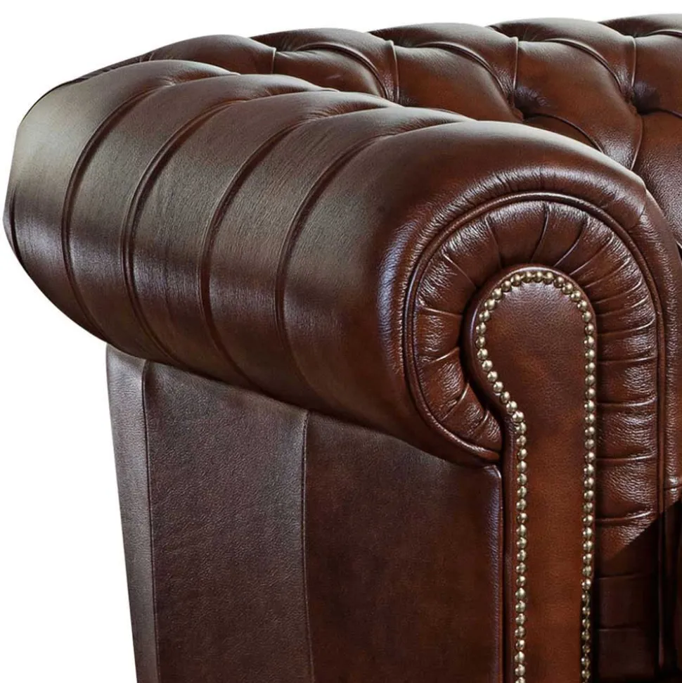 Brauner Ledersessel im Chesterfield Look - Pluna