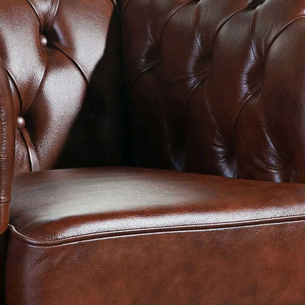 Brauner Ledersessel im Chesterfield Look - Pluna