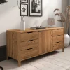 Breite Kommode mit sechs Schubladen und Tür - Laida