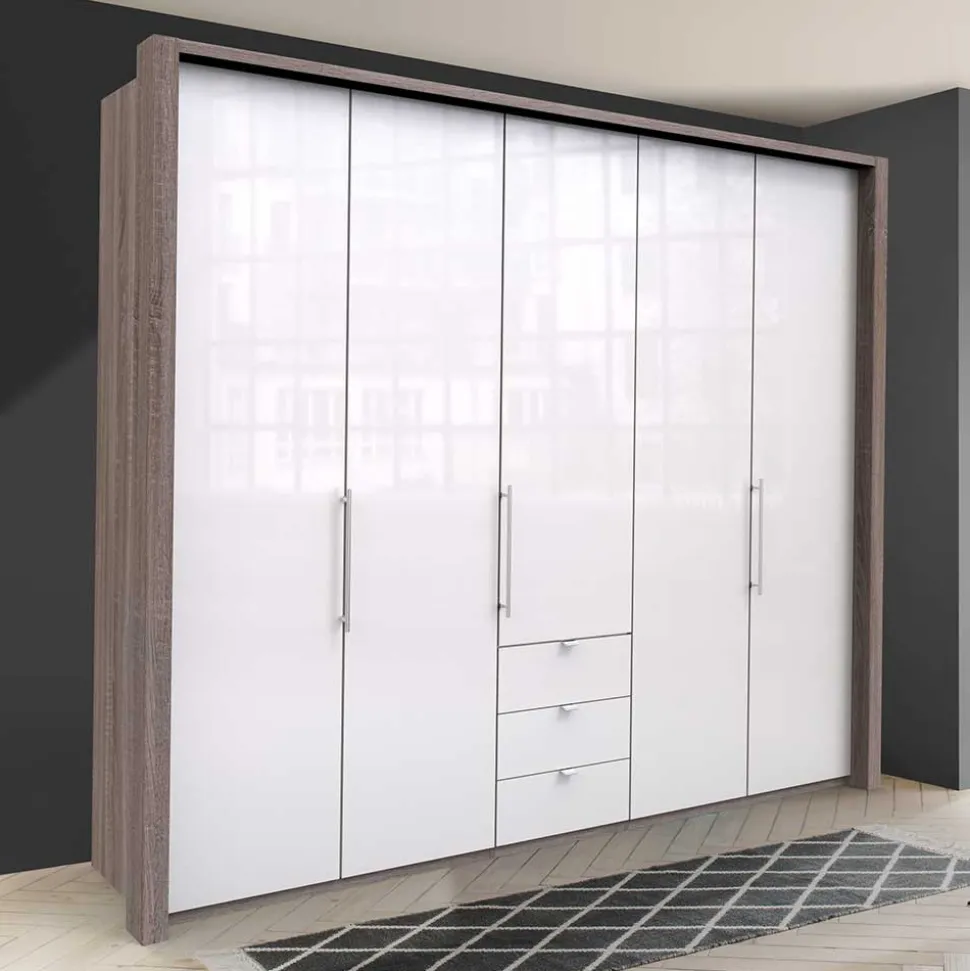 Breiter Kleiderschrank in Weiß Glas - Empresian
