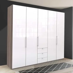 Breiter Kleiderschrank in Weiß Glas - Empresian
