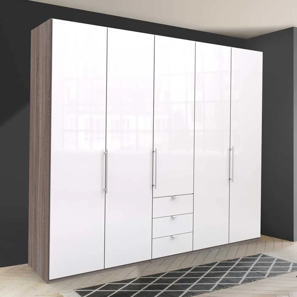 Breiter Kleiderschrank in Weiß Glas - Empresian