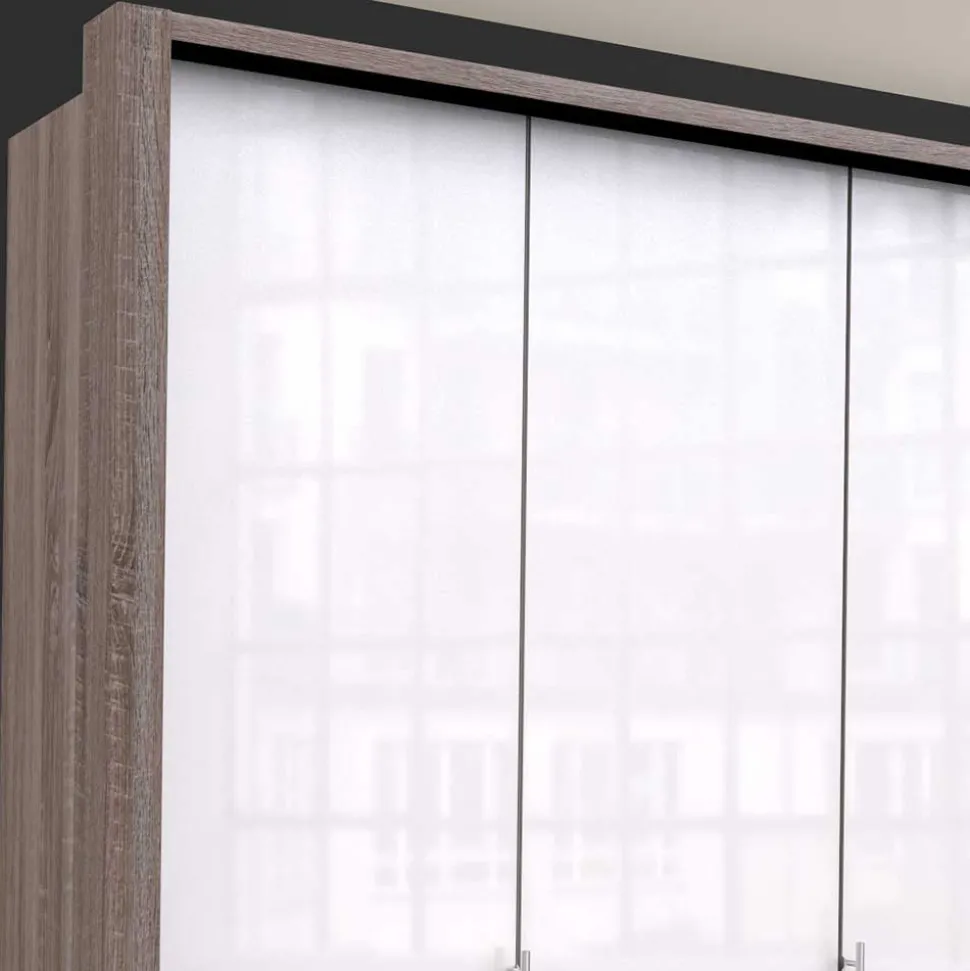 Breiter Kleiderschrank in Weiß Glas - Empresian