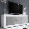 Breites TV Board in Weiß HG & Betonoptik - Narandu
