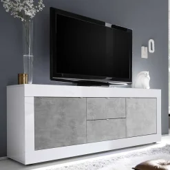 Breites TV Board in Weiß HG & Betonoptik - Narandu