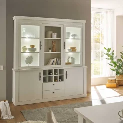 Buffetschrank Vitrine in weißer Holzoptik Pinie - Liancos
