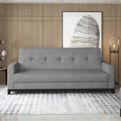 Chenille Klappsofa in Hellgrau - Abagail