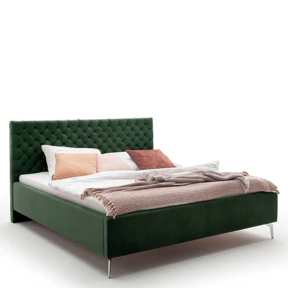 Chesterfield Bett in Dunkelgrün Samt - Jesafina