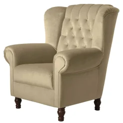 Chesterfield Ohrenbackensessel in Beige - Mavilia