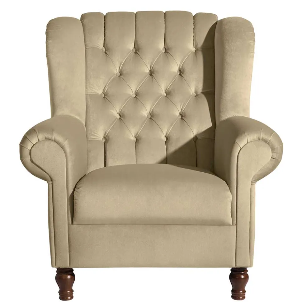 Chesterfield Ohrenbackensessel in Beige - Mavilia