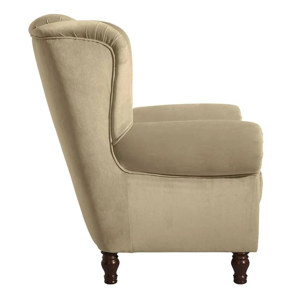 Chesterfield Ohrenbackensessel in Beige - Mavilia