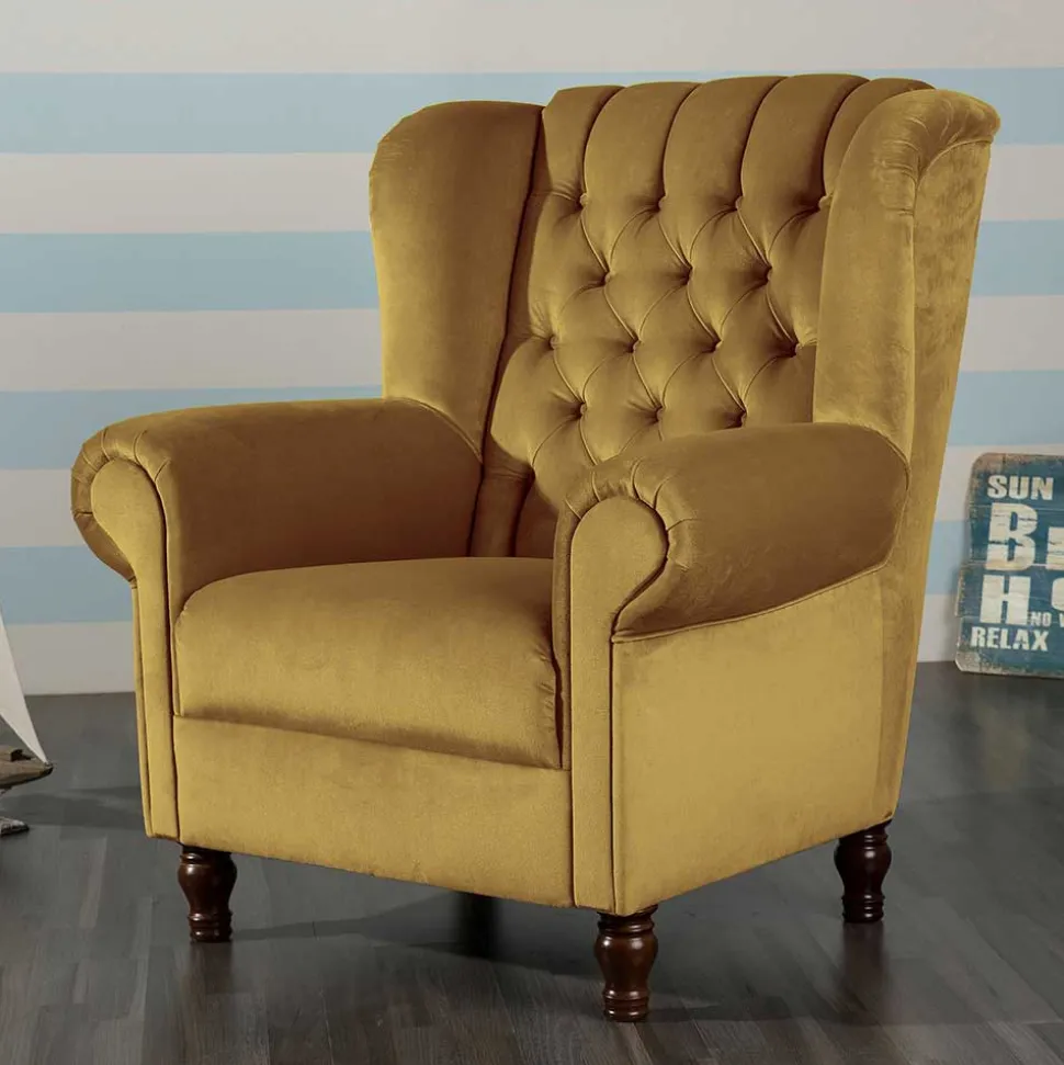 Chesterfield Ohrenbackensessel aus Samtvelours - Gregg