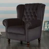 Chesterfield Ohrenbackensessel in Schwarz - Narissa