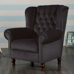 Chesterfield Ohrenbackensessel in Schwarz - Narissa