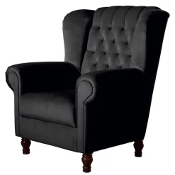 Chesterfield Ohrenbackensessel in Schwarz - Narissa