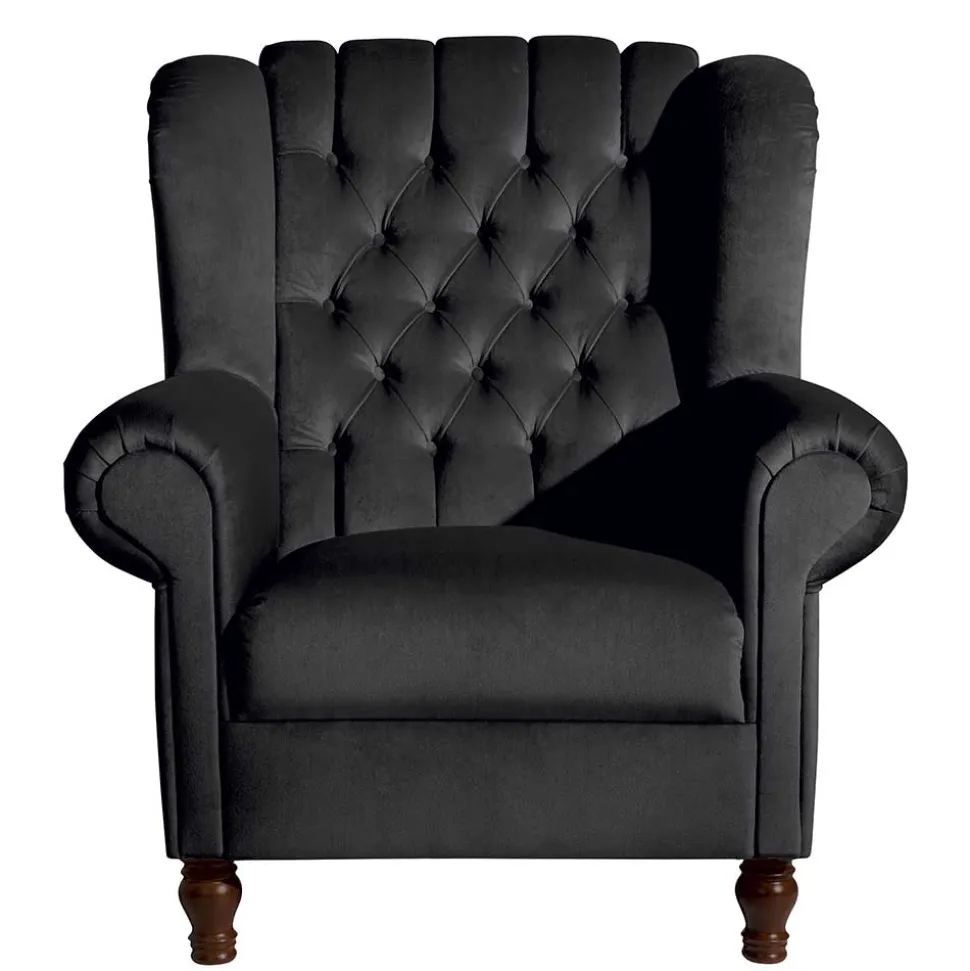 Chesterfield Ohrenbackensessel in Schwarz - Narissa
