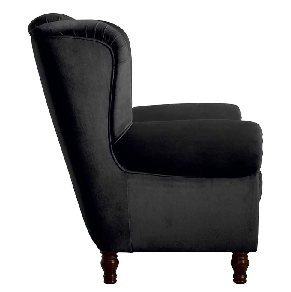 Chesterfield Ohrenbackensessel in Schwarz - Narissa