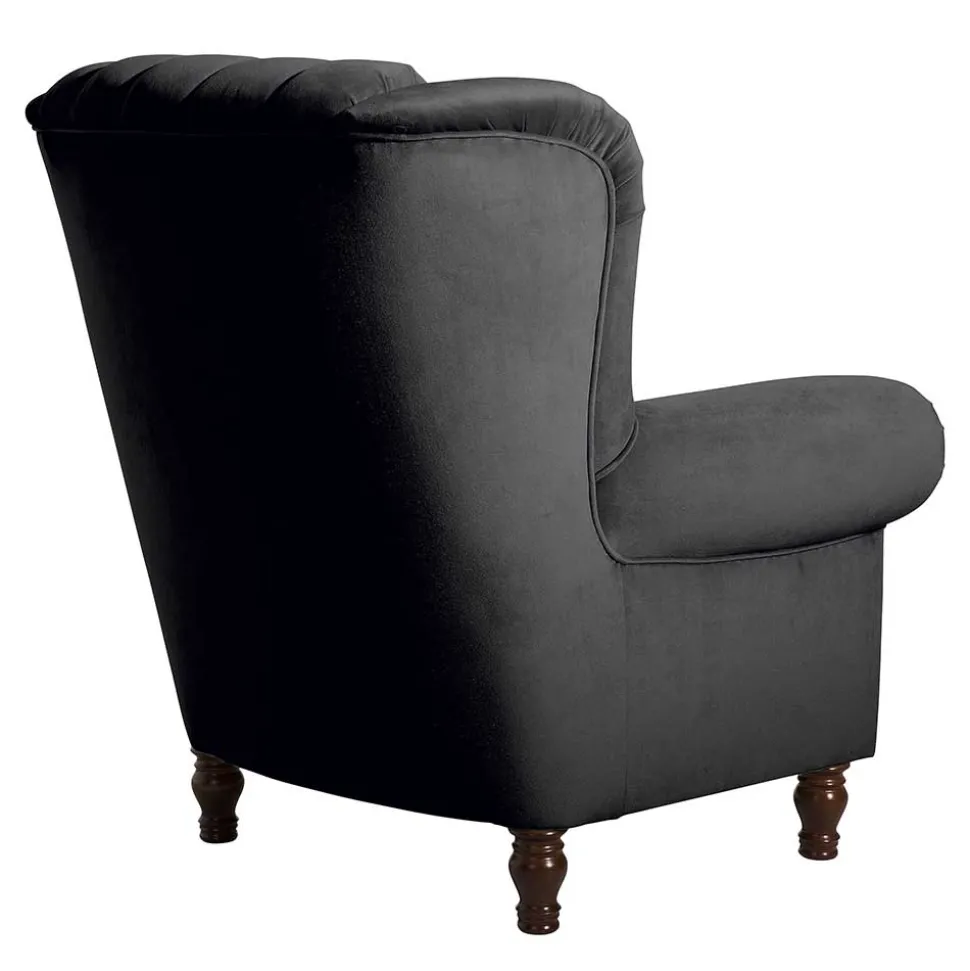 Chesterfield Ohrenbackensessel in Schwarz - Narissa
