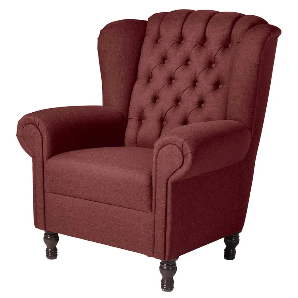 Chesterfield Sessel in Rot und Nussbaum - Giaz