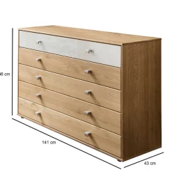 141cm 5 Schubladen Kommode in Eiche & Beige - Emdsiva