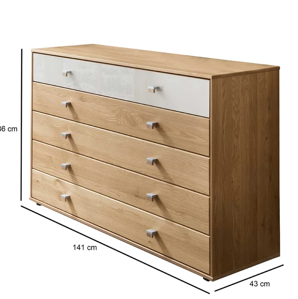 141cm 5 Schubladen Kommode in Eiche & Beige - Emdsiva