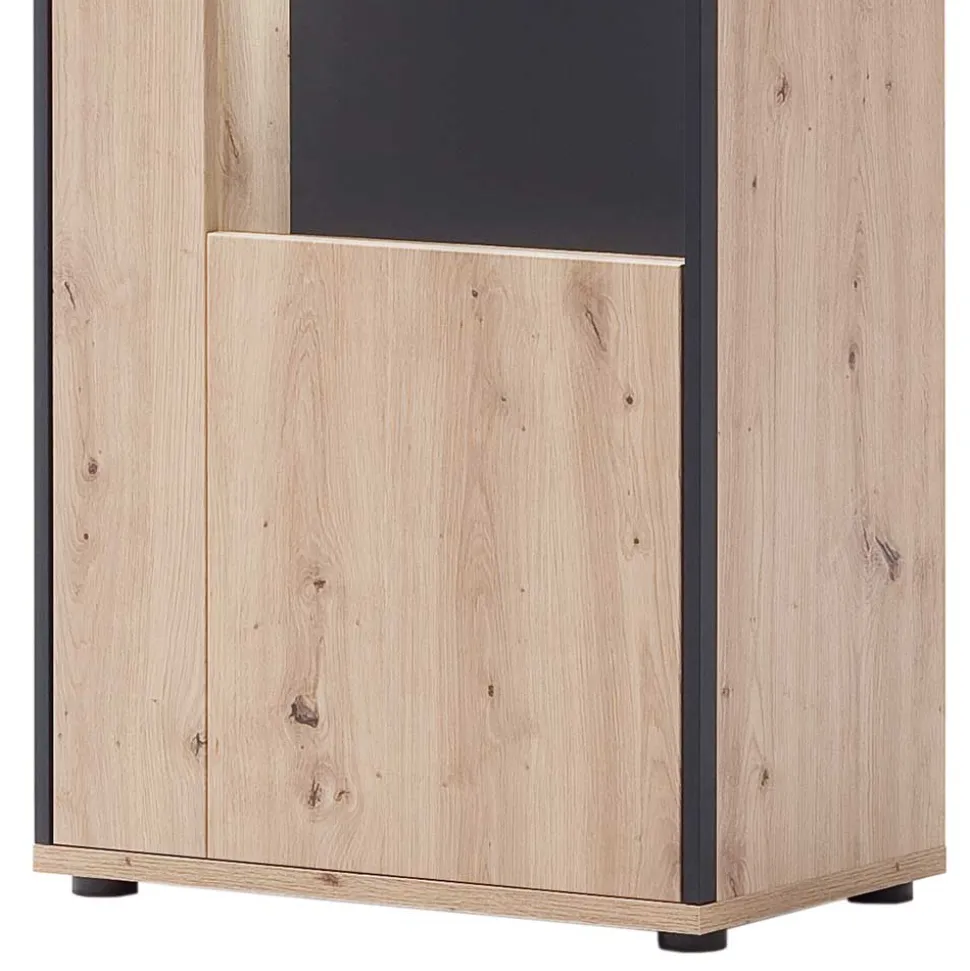 63cm breite Standvitrine in Eiche Holz Dekor - Nikdus