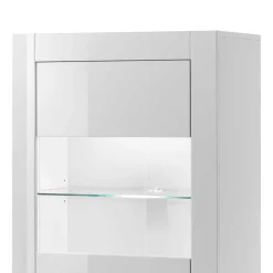 142cm hohe Vitrine in Hochglanz Weiß Yulis 2-türig mit Glaseinsatz