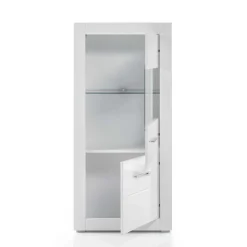 142cm hohe Vitrine in Hochglanz Weiß Yulis 2-türig mit Glaseinsatz