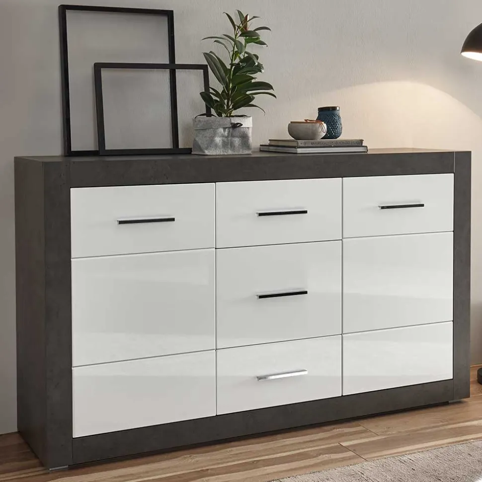 97cm hohes Hochglanz Sideboard in Weiß - Istensa