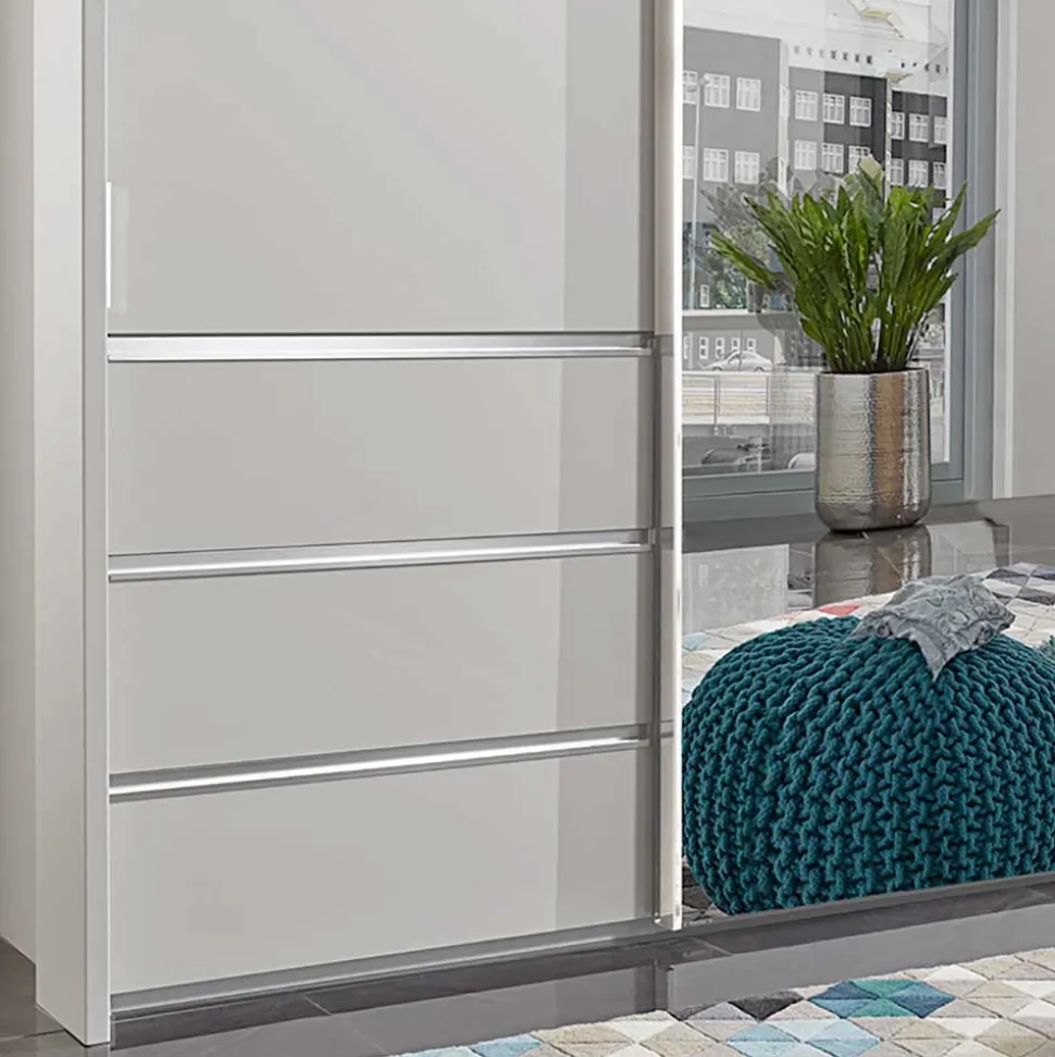 250cm Kleiderschrank in Weiß Glas & Spiegel - Kitts