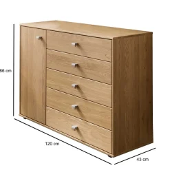 120cm Kombi Kommode aus Eiche Massivholz - Emdsiva