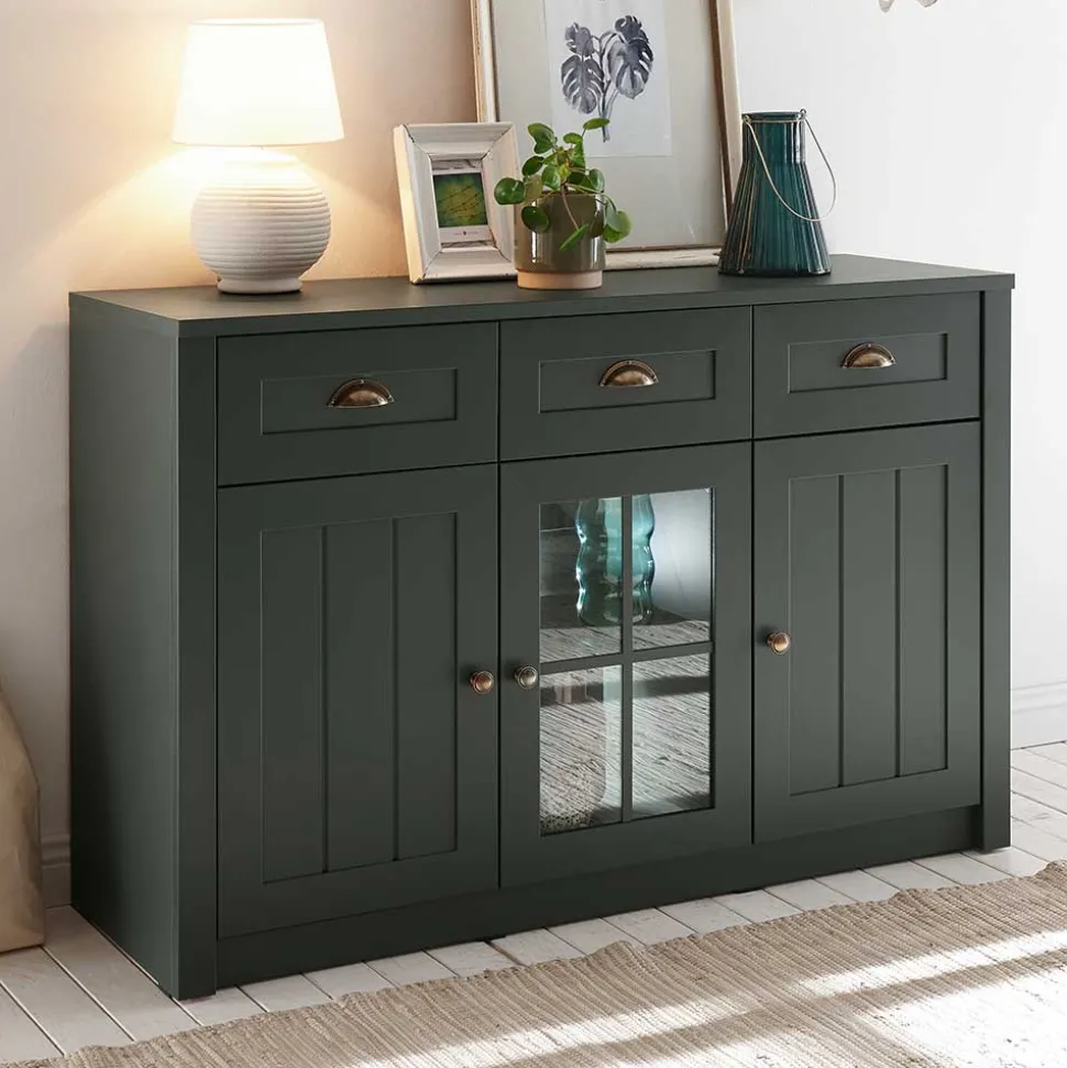 130cm Landhaus Sideboard in Dunkelgrün - Niestov