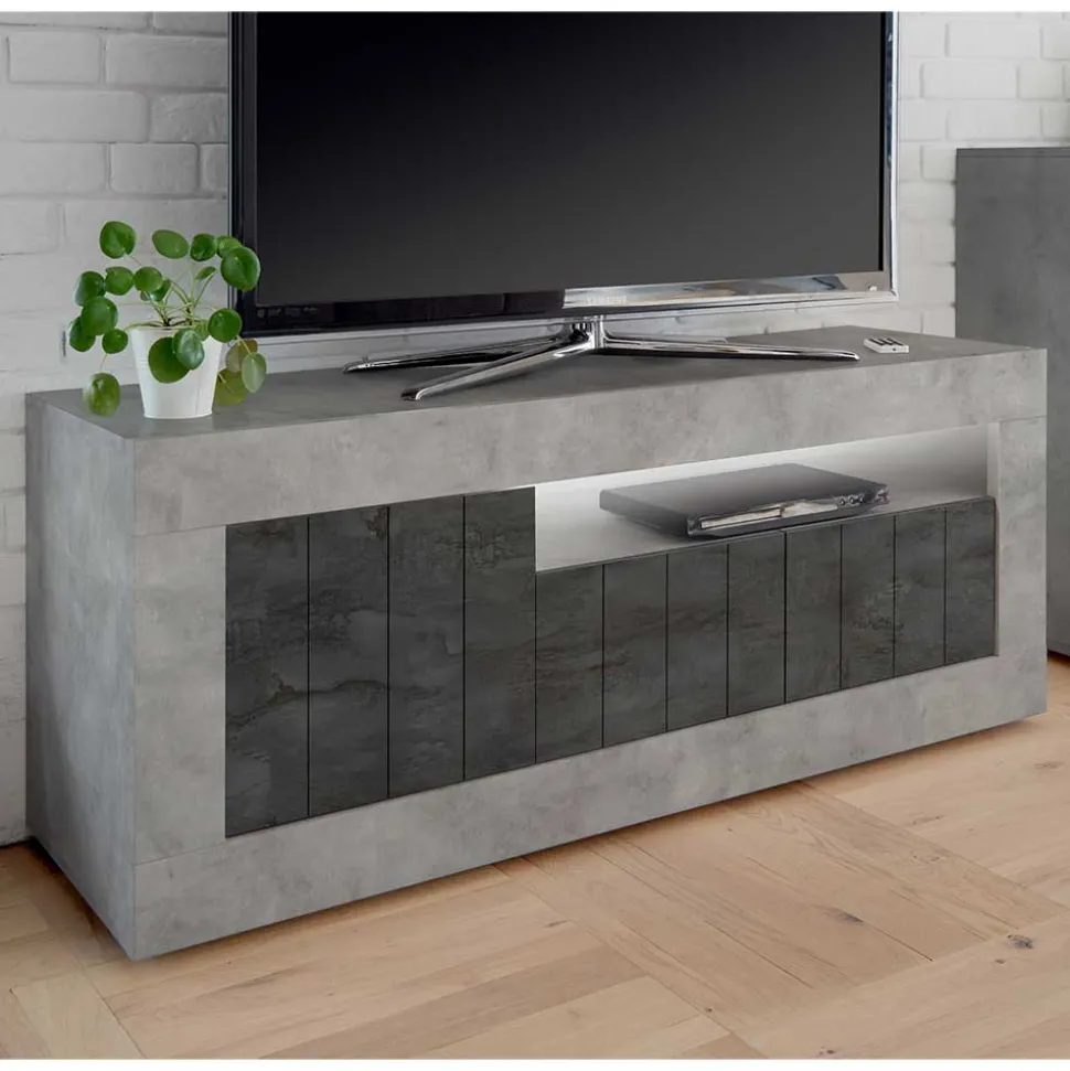 138cm TV Bank in Dunkelgrau & Beton Grau - Uxena
