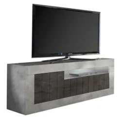 138cm TV Bank in Dunkelgrau & Beton Grau - Uxena