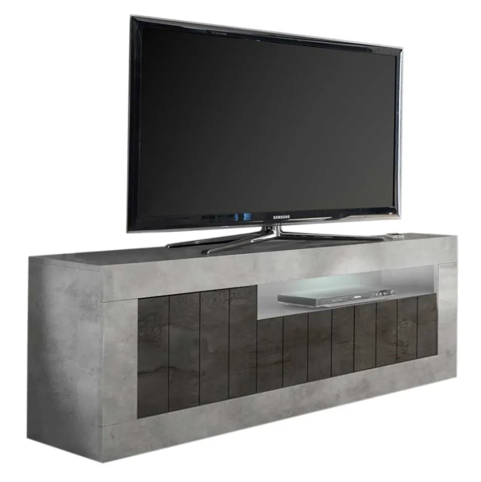 138cm TV Bank in Dunkelgrau & Beton Grau - Uxena