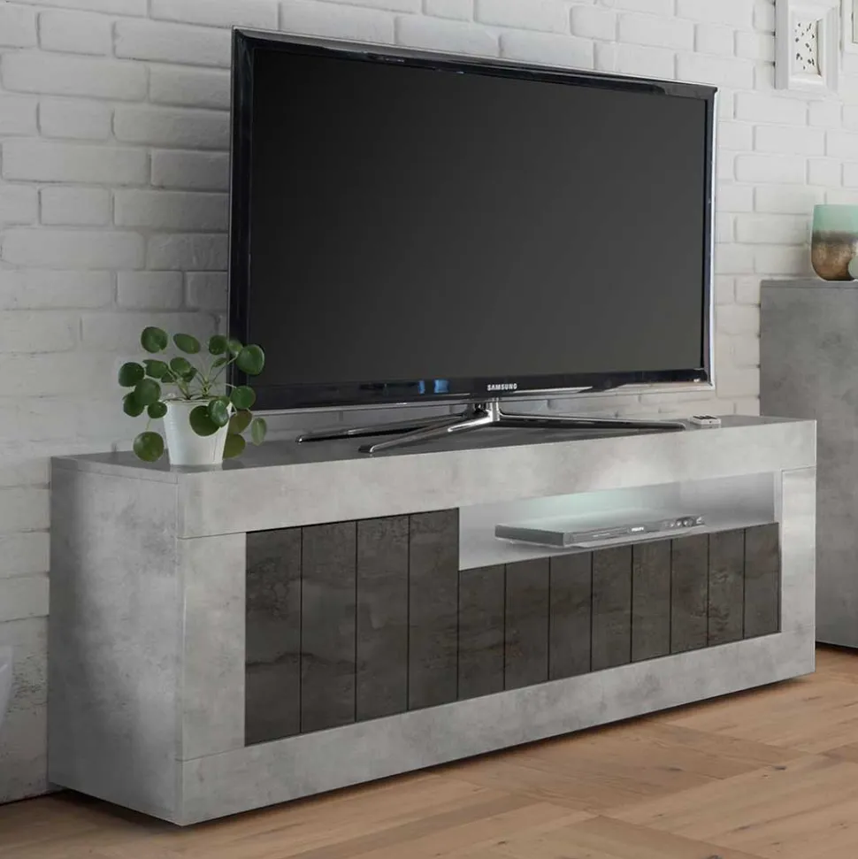 138cm TV Bank in Dunkelgrau & Beton Grau - Uxena