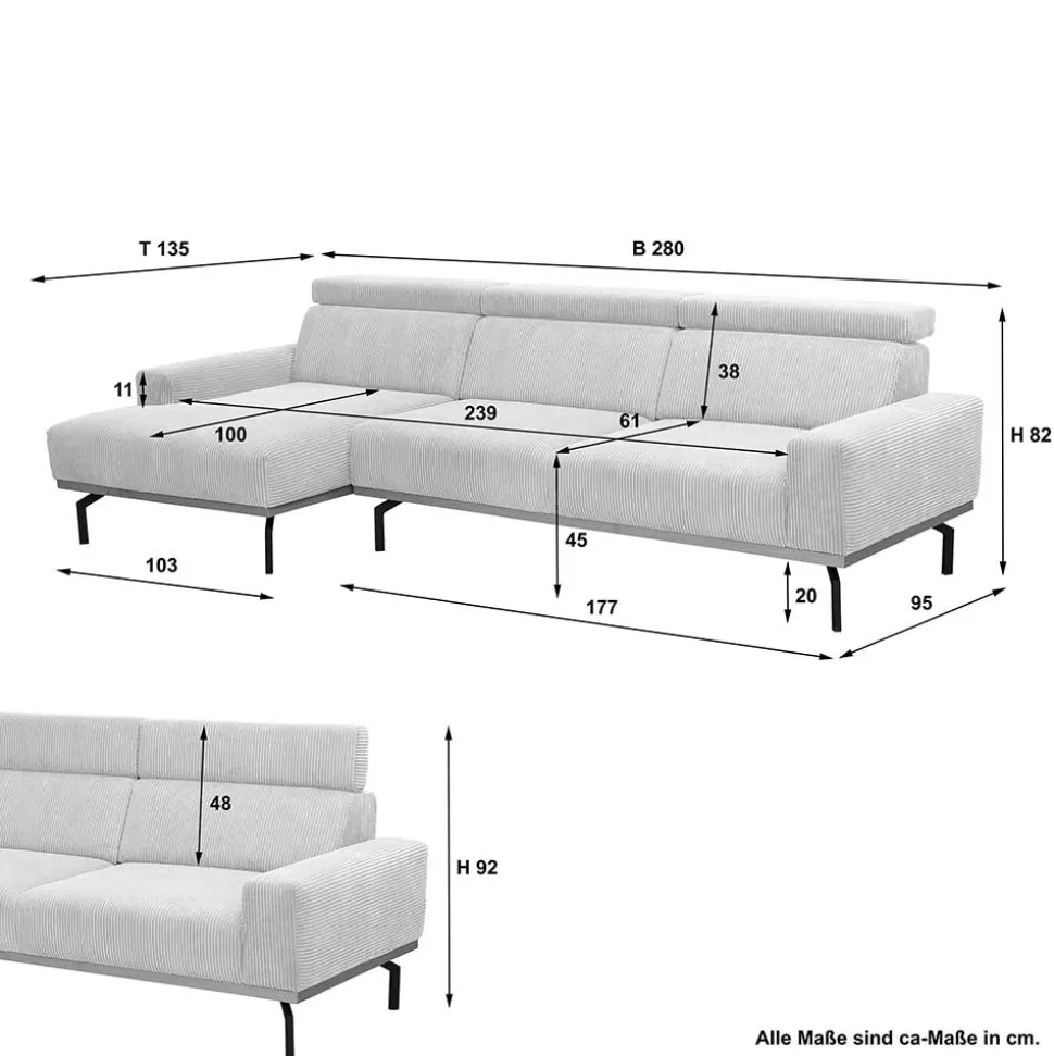 Cord L-Sofa mit verstellbarer Rückenhöhe - Jaypur