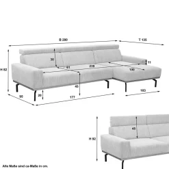 Cord L-Sofa mit verstellbarer Rückenhöhe - Jaypur
