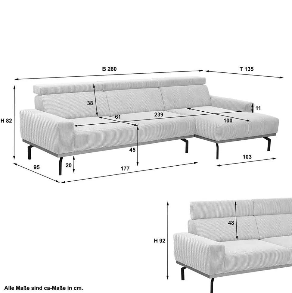 Cord L-Sofa mit verstellbarer Rückenhöhe - Jaypur
