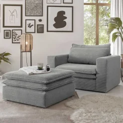 Cord Polstersessel mit Hocker Set - Tessina (zweiteilig)