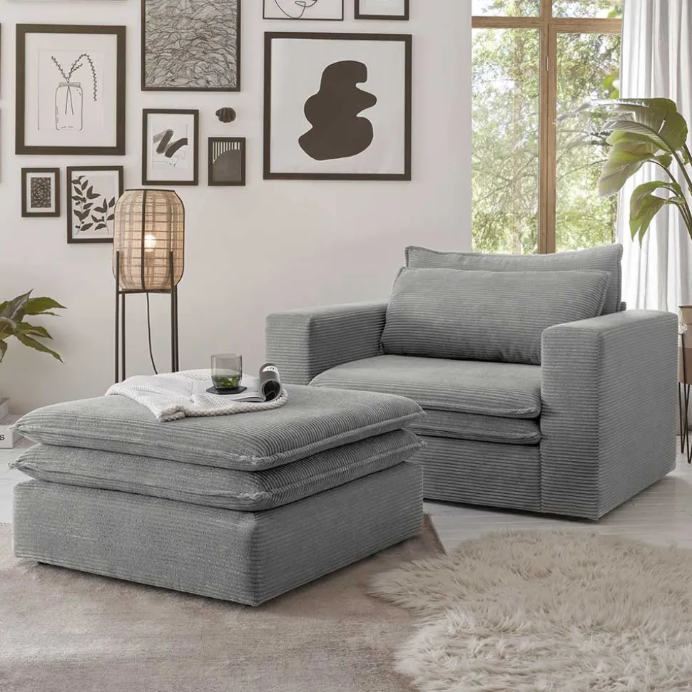 Cord Polstersessel mit Hocker Set - Tessina (zweiteilig)