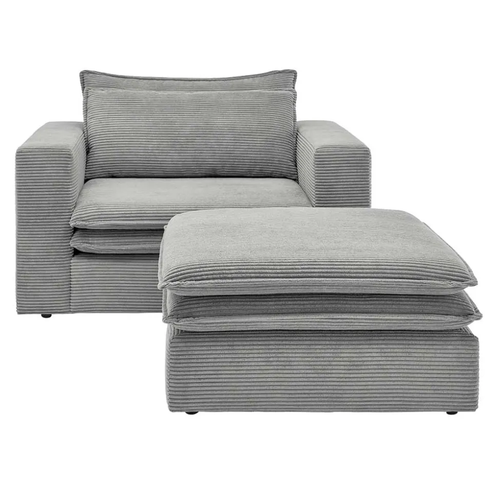 Cord Polstersessel mit Hocker Set - Tessina (zweiteilig)