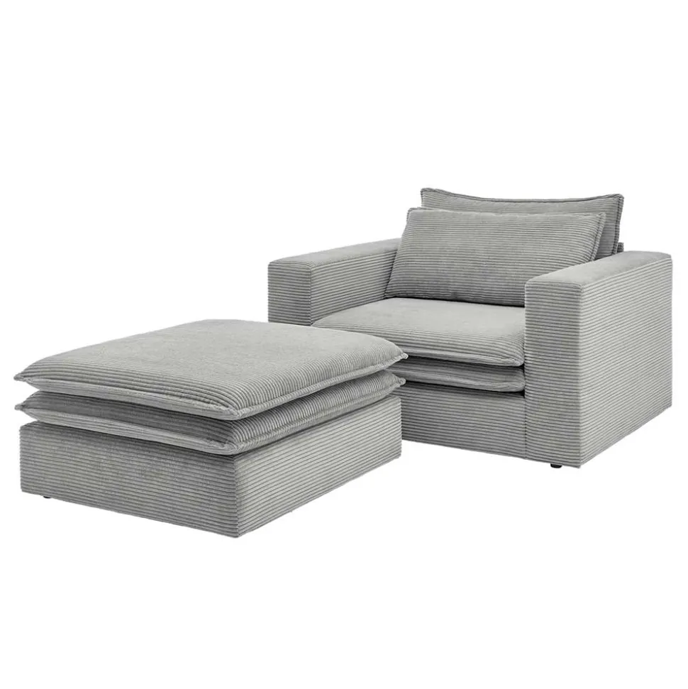 Cord Polstersessel mit Hocker Set - Tessina (zweiteilig)