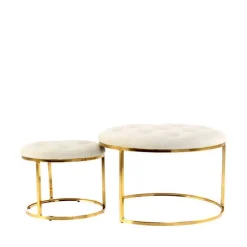 Couchhocker Set in Cremeweiß mit Gold - Gauri (zweiteilig)