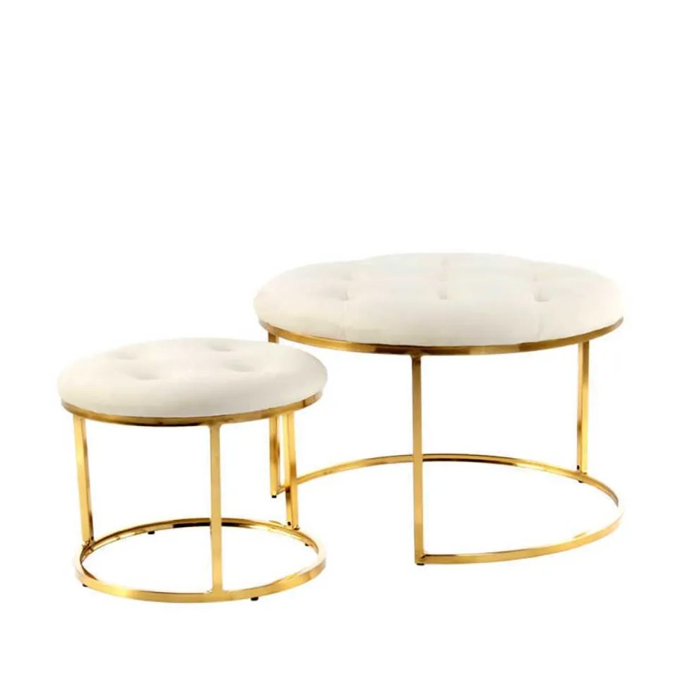 Couchhocker Set in Cremeweiß mit Gold - Gauri (zweiteilig)