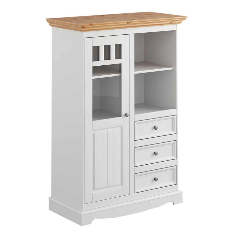 Country Style Highboard in Weiß & Kiefer Natur - Vitablo