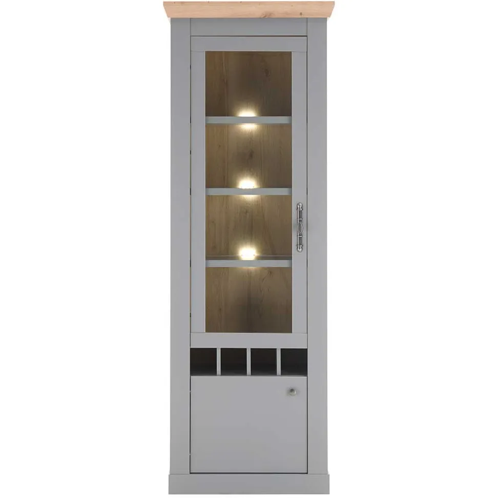 Country Vitrine in Lichtgrau & Eiche Optik - Buleta